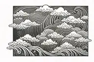 Clouds with rain and sea waves tattoo design idea