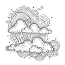 Clouds with rain and sea waves tattoo design idea