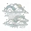 Clouds with rain and sea waves tattoo design idea