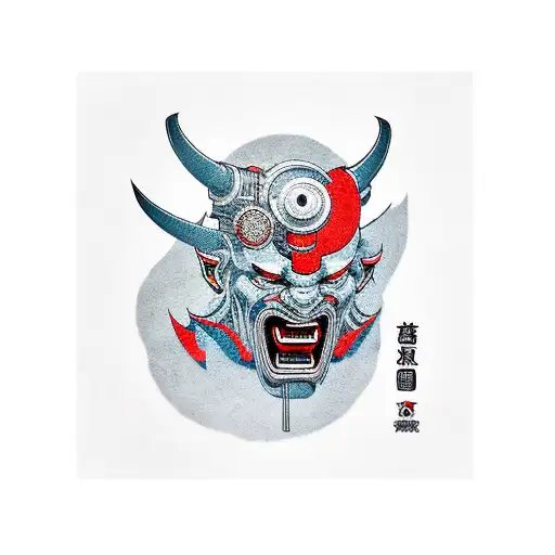 cyberpunk oni mask tattoo design idea