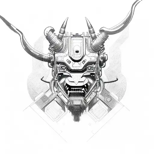 cyberpunk Oni Mask tattoo design idea