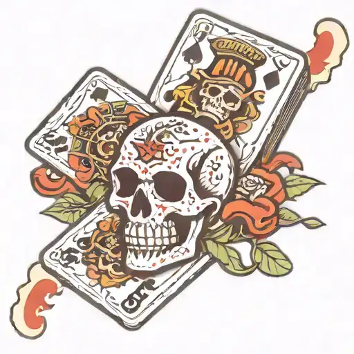 chopper biker dice cards skull tattoo design idea