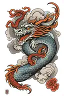 dragon with clouds background spiraling down arm sleeve tattoo design idea