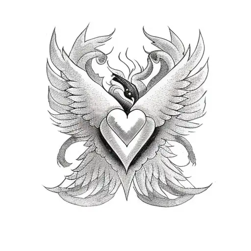 Phoenix holding a human heart with willingness tattoo tattoo design idea