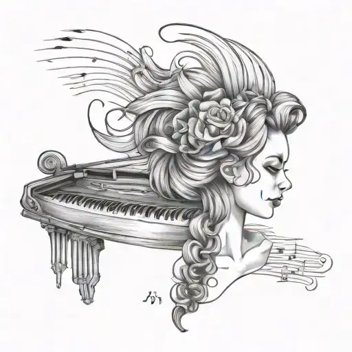 Anatomy textbook pages transforming into a sheet music and hair styling guide tattoo design idea