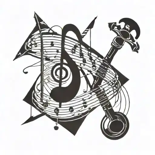 Musical staff made of DNA strands with scissors and scalpels as notes tattoo design idea