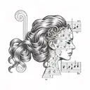 Anatomy textbook pages transforming into a sheet music and hair styling guide tattoo design idea