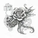 Anatomy textbook pages transforming into a sheet music and hair styling guide tattoo design idea