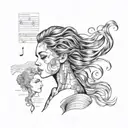 Anatomy textbook pages transforming into a sheet music and hair styling guide tattoo design idea