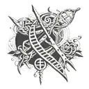 DNA double helix intertwined with musical notes and hair cutting scissors tattoo design idea