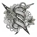 DNA double helix intertwined with musical notes and hair cutting scissors tattoo design idea