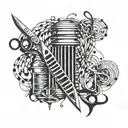 DNA double helix intertwined with musical notes and hair cutting scissors tattoo design idea