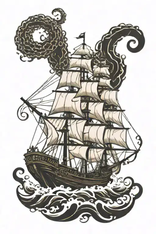 kraken destroying ship sailing tattoo design idea