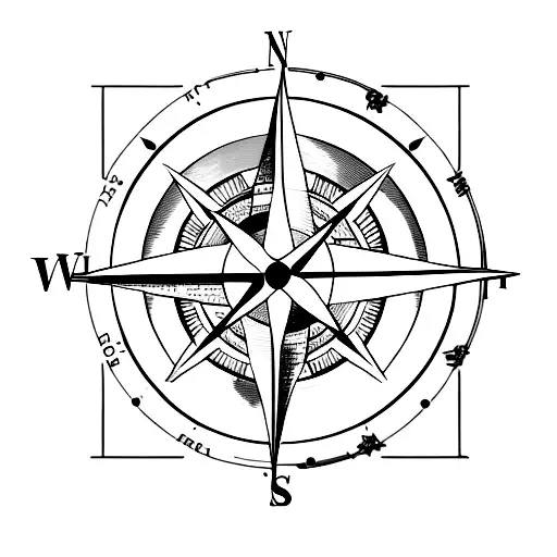 compass with larkspurs and white rose tattoo design idea