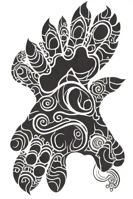 Hand with Bear paw in palm tattoo design idea