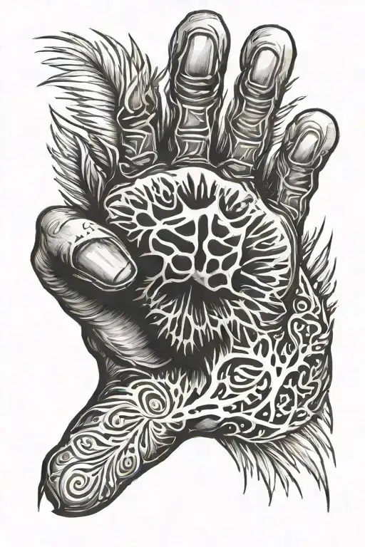 Hand with Bear paw in palm tattoo design idea