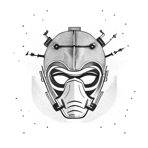 circuit board in shape of samuria helment and mask tattoo design idea