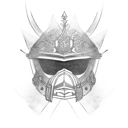 traditional samuria helment and mask tattoo design idea