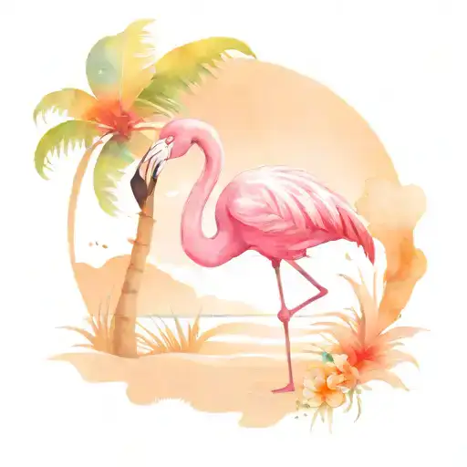 Beach and flamingo  tattoo design idea