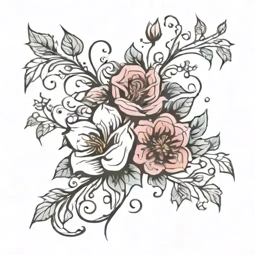 flowers and vines straight line tattoo design idea