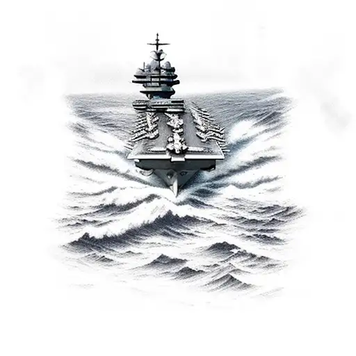 aircraft carrier in storm  tattoo design idea