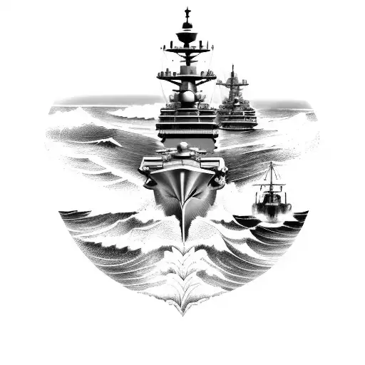 An aircraft carrier battling powerful waves tattoo design idea