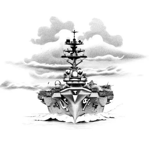 aircraft carrier in storm  tattoo design idea