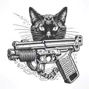 black cat with machine gun  tattoo design idea