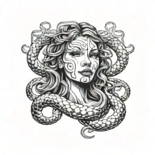 madusa face and snakes wrapped tattoo design idea