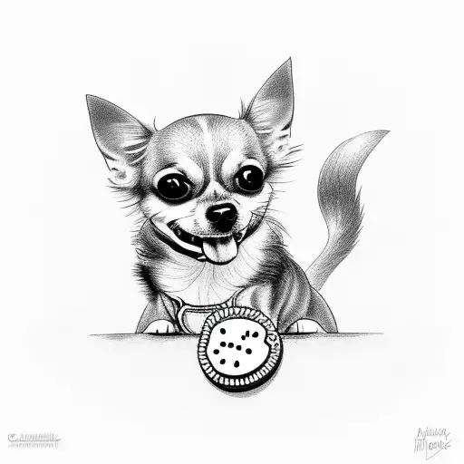 Chihuahua dog with smile and cookie  tattoo design idea