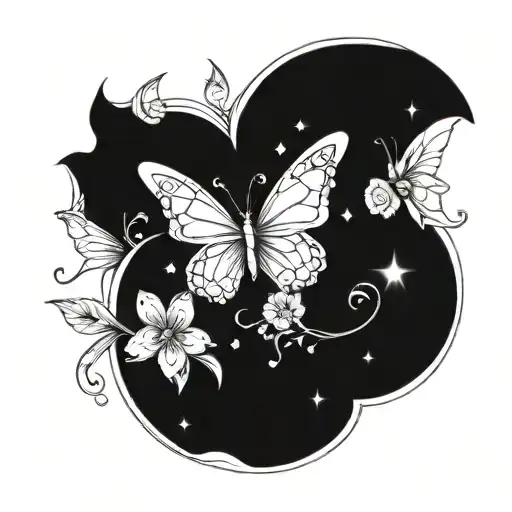 fairy butterflies stars moon flowers tattoo design idea