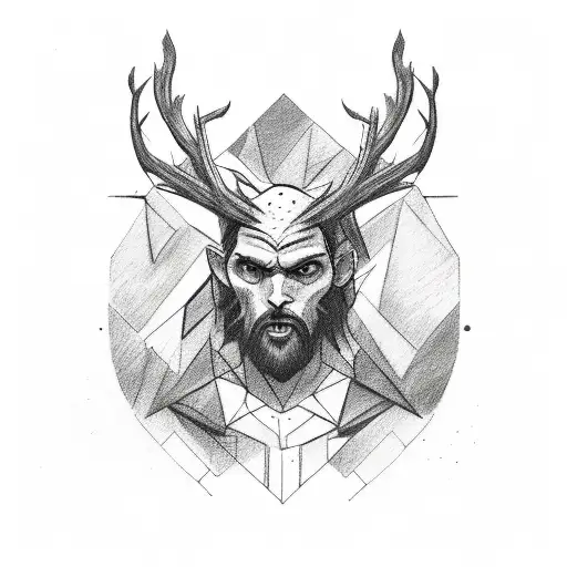 A sketch-style tattoo of a wanderer exploring a demonic forest tattoo design idea