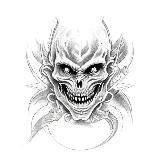 A sketch-style tattoo of a wanderer exploring a demonic forest tattoo design idea