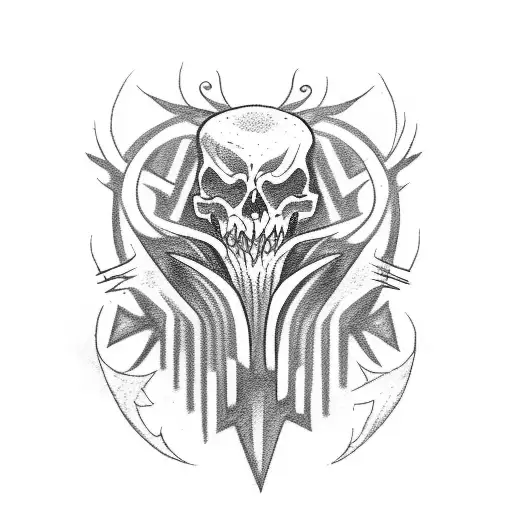 A sketch-style tattoo of a wanderer exploring a demonic forest tattoo design idea