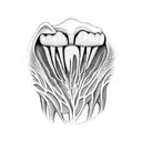 Molar tooth with roots, structural tattoo design idea