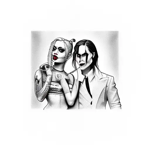 harley quinn and jared leto the joker promiscuous grunge aesthetic tattoo design idea