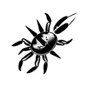 micropipette, sun and crab tattoo design idea