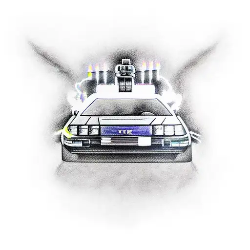 delorean voando com logo do filme back to The Future  tattoo design idea