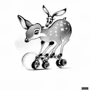 Bambi with roller skates on his feet tattoo design idea