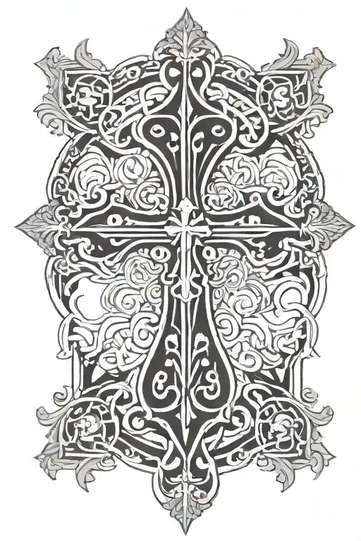 serbian orthodox cross with tradicionalizmu details around tattoo design idea