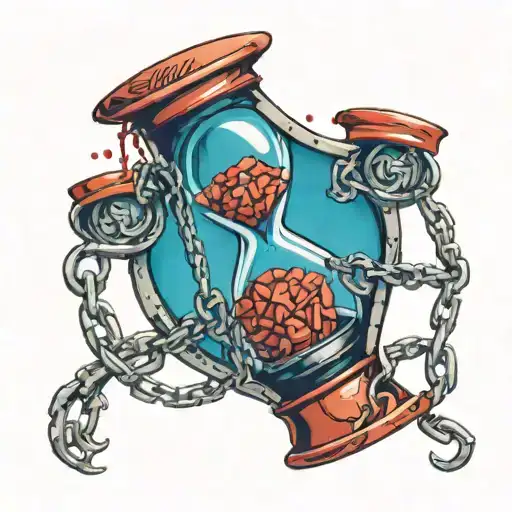 hourglass red sand wrapped up by a lot of chains wrapped tattoo design idea