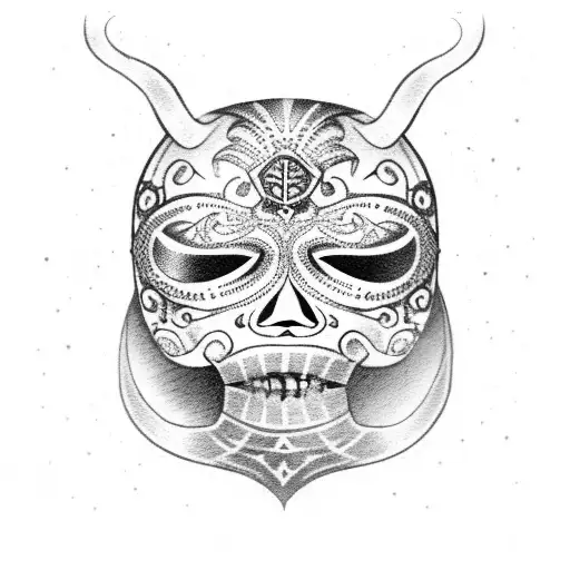 luchador mask with a dia de los muertos style tattoo design idea