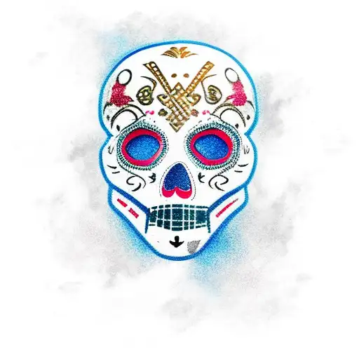 luchador mask with a dia de los muertos style tattoo design idea