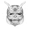 luchador mask with a dia de los muertos style tattoo design idea