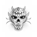 luchador mask with a dia de los muertos style tattoo design idea