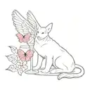 wine glass, dog angel,  pink butterfly tattoo design idea