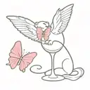 wine glass, dog angel,  pink butterfly tattoo design idea