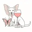 wine glass, dog angel,  pink butterfly tattoo design idea