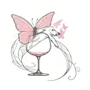 wine glass, dog angel,  pink butterfly tattoo design idea