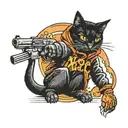 balck cat with gun and hennesy and a hoodie that reads "kpc" tattoo design idea